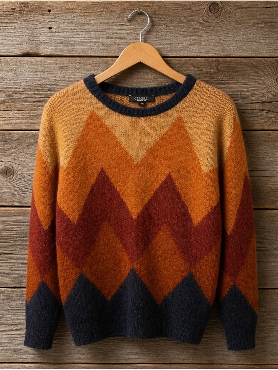 Gemelli Sweaters - Chevron Crewneck Sweater mohair blend Rust/Gold/blue